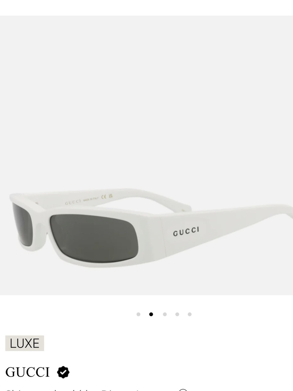 Gucci White Rectangular Sunglasses with Dark Grey Lenses